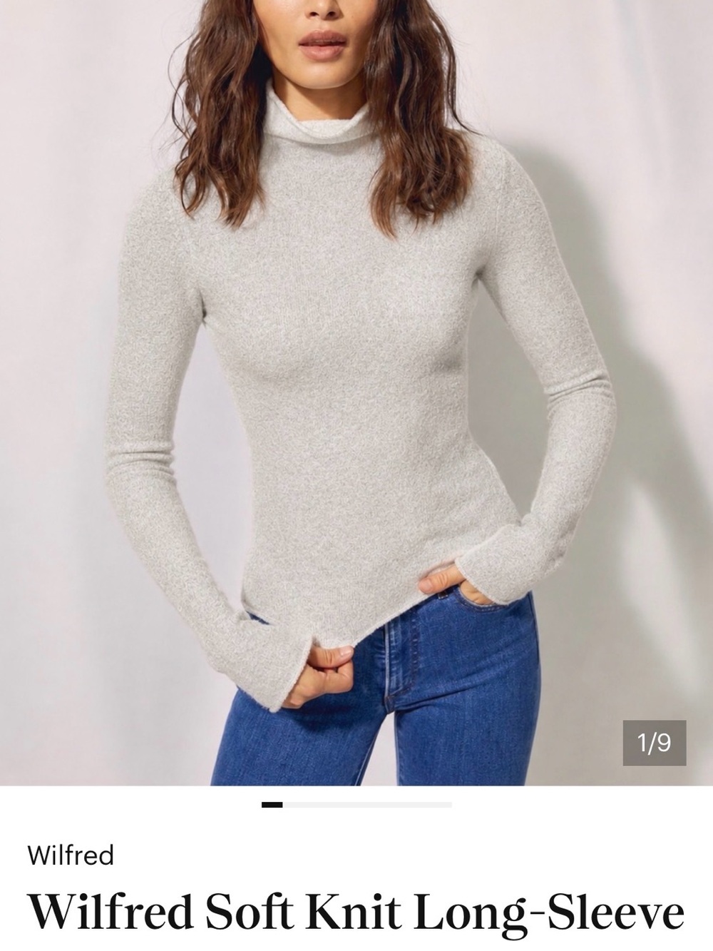 Wilfred Soft Knit Long-Sleeve Turtleneck Sweater in Light Gray
